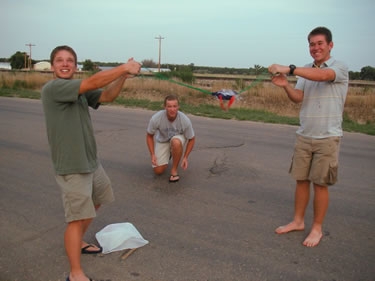 Brent, Gary, and Travis launch water balloons in 
Benkelman, NE...