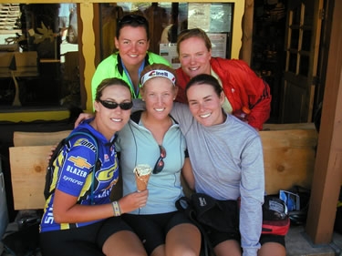 Jenn, Kelly, Catherine, Blair, and Steph celebrate climbing Yosemite National Park's Tioga Pass.