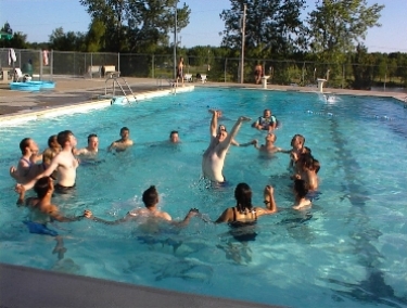 Practicing our synchronized swimming routine in our free time.
