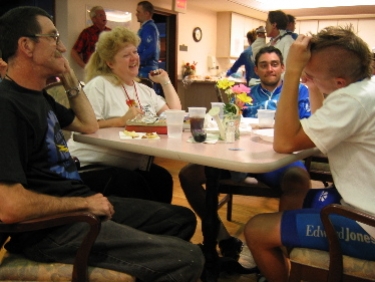 Mohawk Boy and Alex chat with Hope Lodge residents in Cleveland.