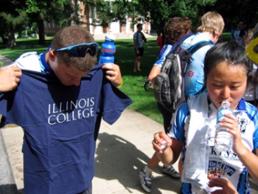 Illinois College (Jacksonville, IL) greeted us with free shirts and water!
