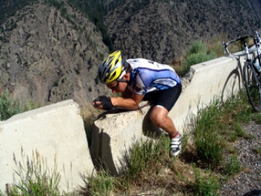 chris found some aero bars on the concrete barrier.  his bike also turned into a block of cement.