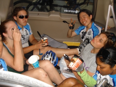 Enjoying pints of ice cream, generously donated by Sheetz, in the van during the shuttle into Youngstown, OH.